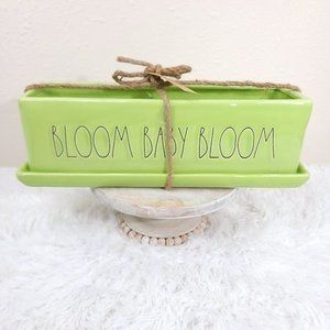 Rae Dunn Bloom Baby Bloom Planter Box 14" Green Pottery Flower Pot Succulents